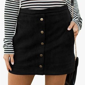Medium black faux suede skirt with cream and black buttons